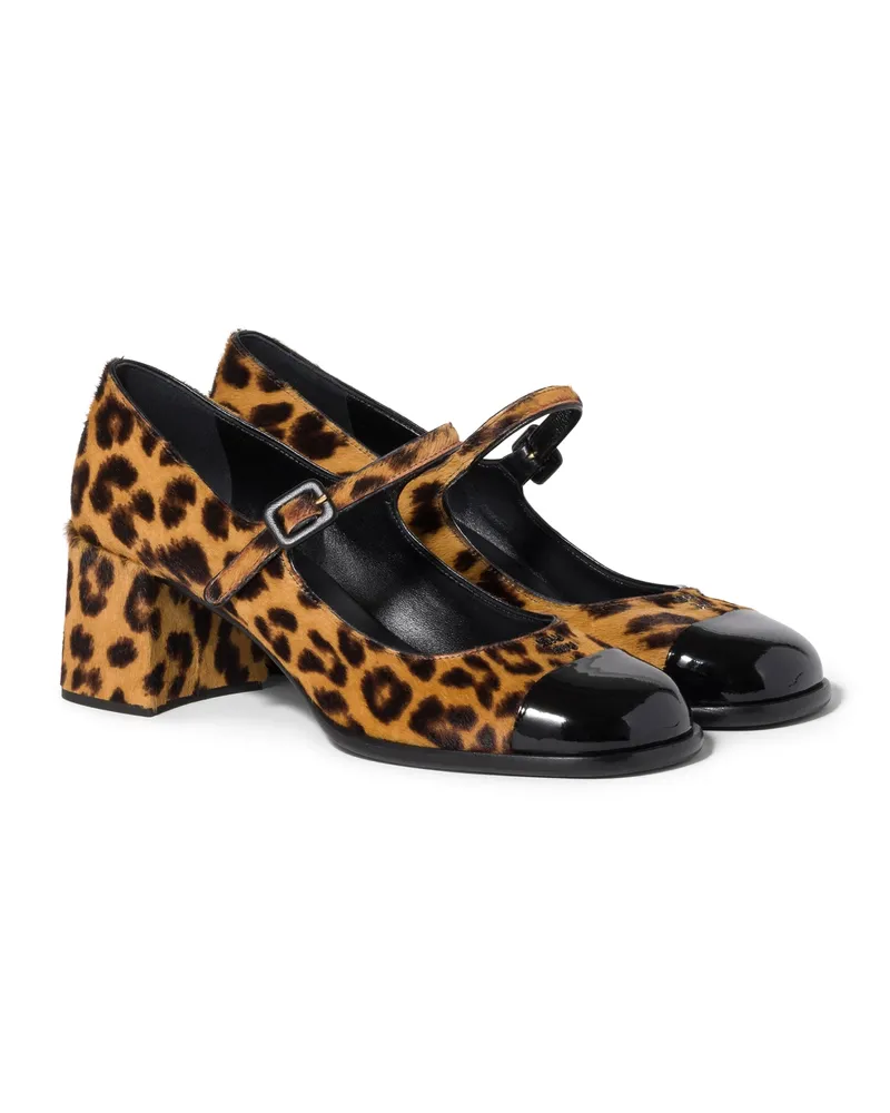 Miu Miu Pumps Aus Bedrucktem Leder, Damen, Honig / Schwarz, Größe Honig
