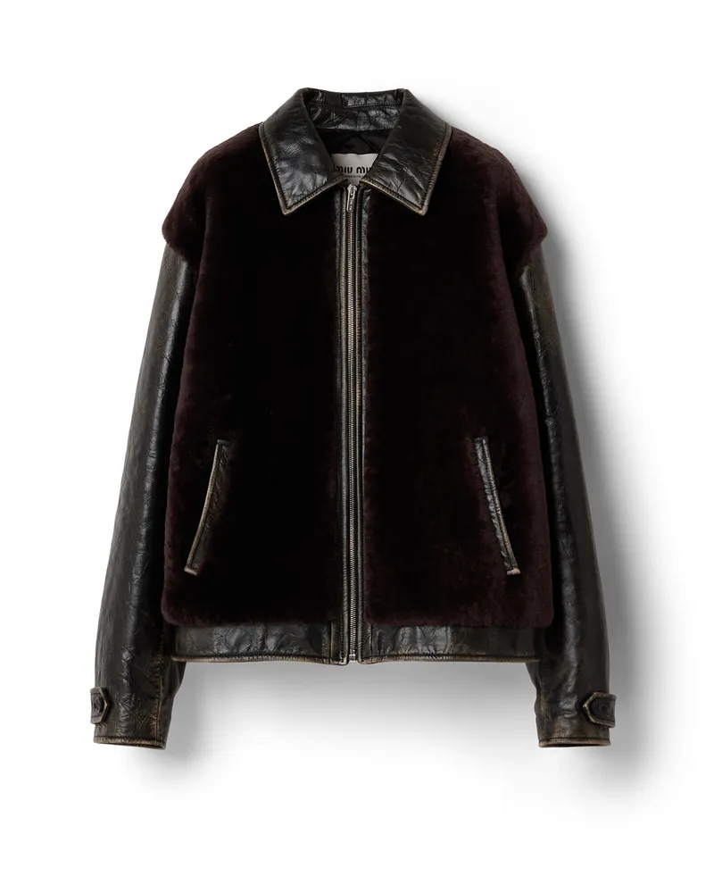 Miu Miu Blousonjacke Aus Leder Und Lammfell, Damen, Schwarz, Größe Schwarz