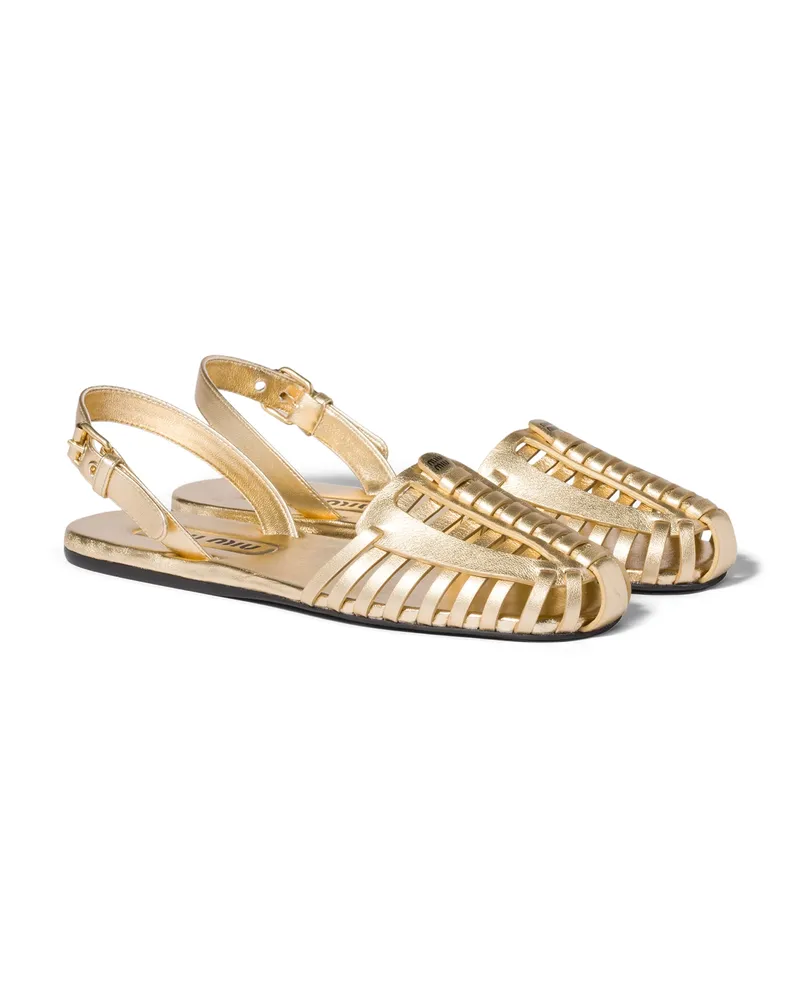 Miu Miu Fischerman-sandalen Aus Laminiertem Nappa-leder, Damen, Platin, Größe Platin