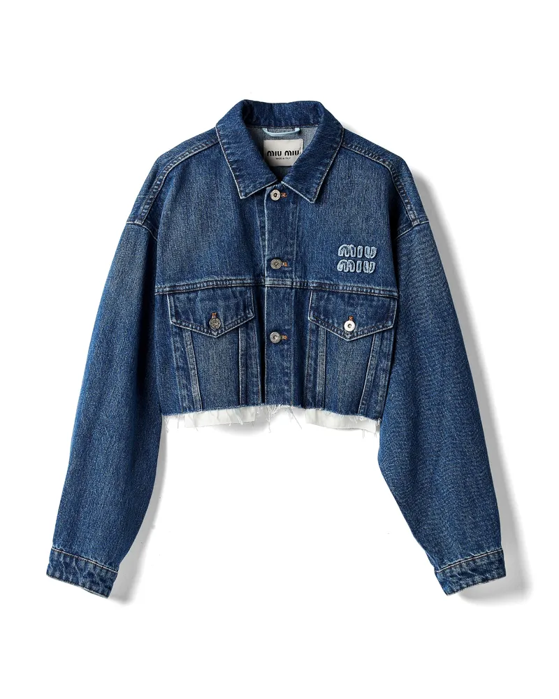 Miu Miu Blousonjacke Aus Denim, Damen, Blau, Größe Blau