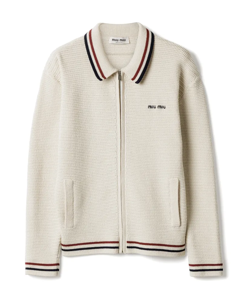 Miu Miu Strickjacke Aus Baumwollstrick Mit Reißverschluss, Damen, Natur, Größe Natur