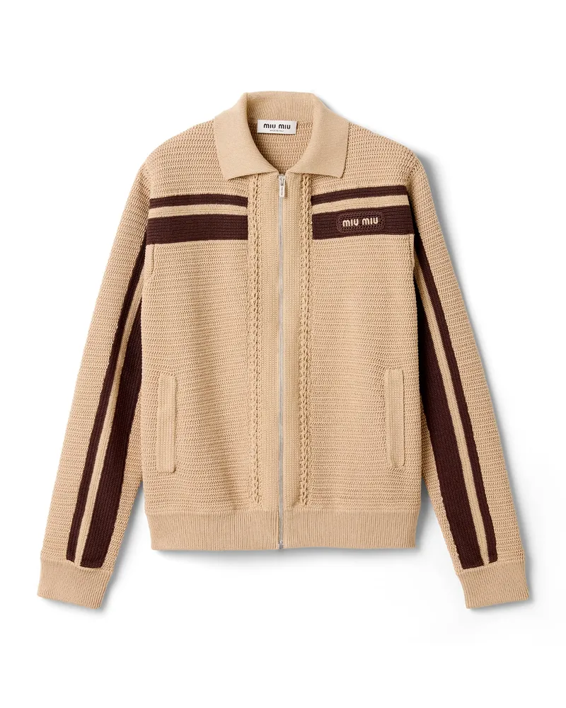 Miu Miu Strickjacke Aus Baumwoll-häkelarbeit, Damen, Sand/kakaobraun, Größe Sand