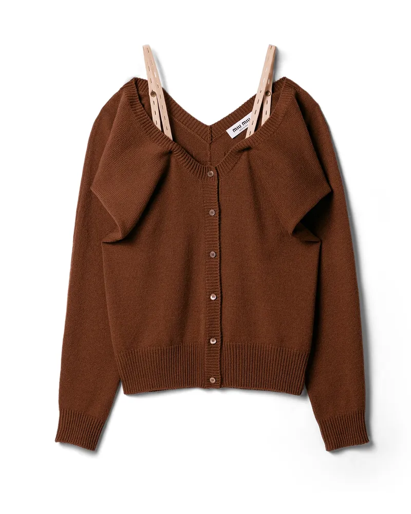 Miu Miu Strickjacke Aus Kaschmir, Damen, Tabak, Größe Tabak