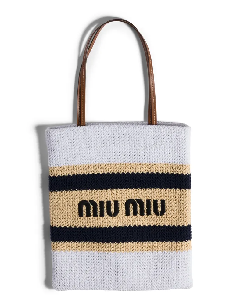 Miu Miu Tote Bag In Raphiabast-optik, Damen, Hellbraun/weiss Hellbraun