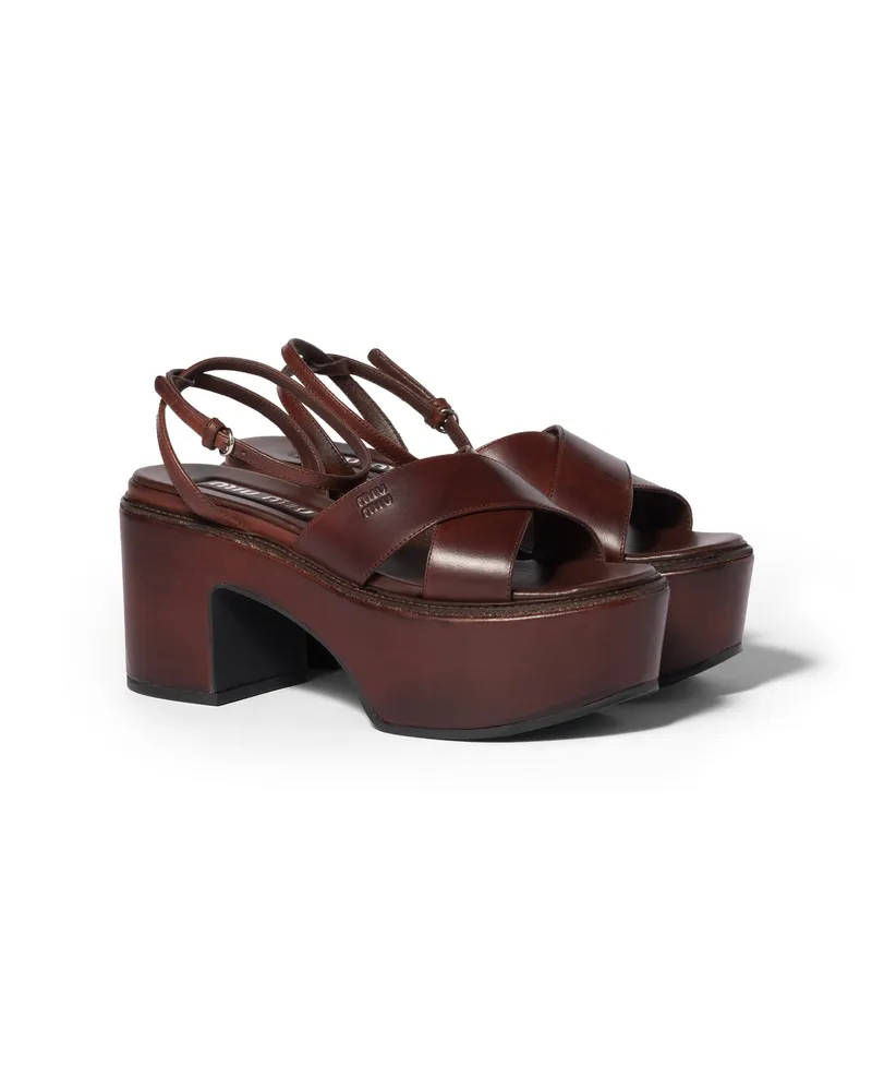Miu Miu Plateausandalen Aus Leder, Damen, Kaffeebraun, Größe Kaffeebraun