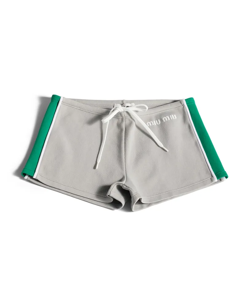 Miu Miu Shorts Aus Technischem Garn, Damen, Grau/grün, Größe Grau