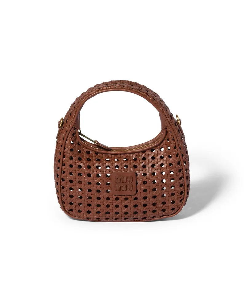 Miu Miu Wander Tasche Aus Geflochtenem Leder, Damen, Eiche Eiche