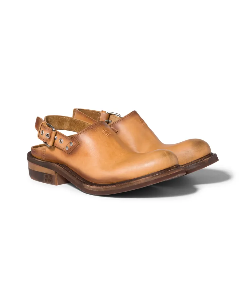 Miu Miu Foule-leder-mules, Damen, Hellbraun, Größe Hellbraun