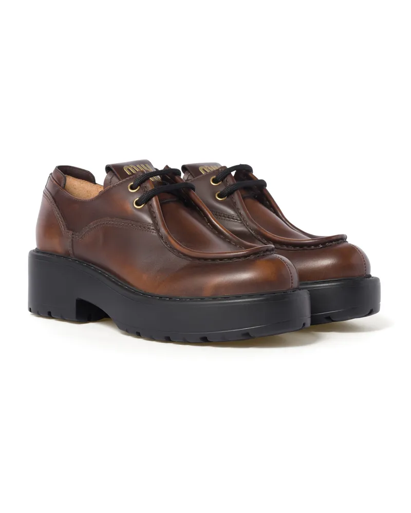 Miu Miu Schnürschuhe Aus Fumé-leder, Damen, Sienna, Größe Sienna