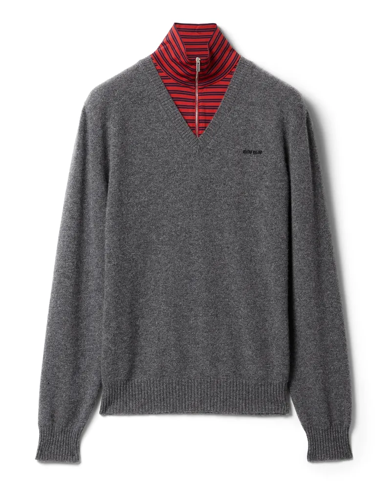 Miu Miu Pullover Aus Kaschmir Und Jersey, Damen, Schiefergrau/rubin/blau, Größe Schiefergrau