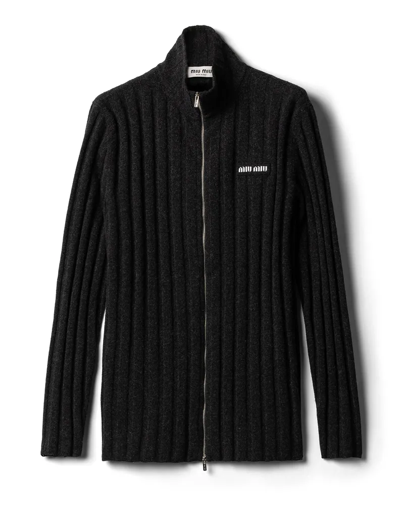 Miu Miu Strickjacke Aus Wolle Und Kaschmir, Damen, Anthrazitgrau, Größe Anthrazitgrau