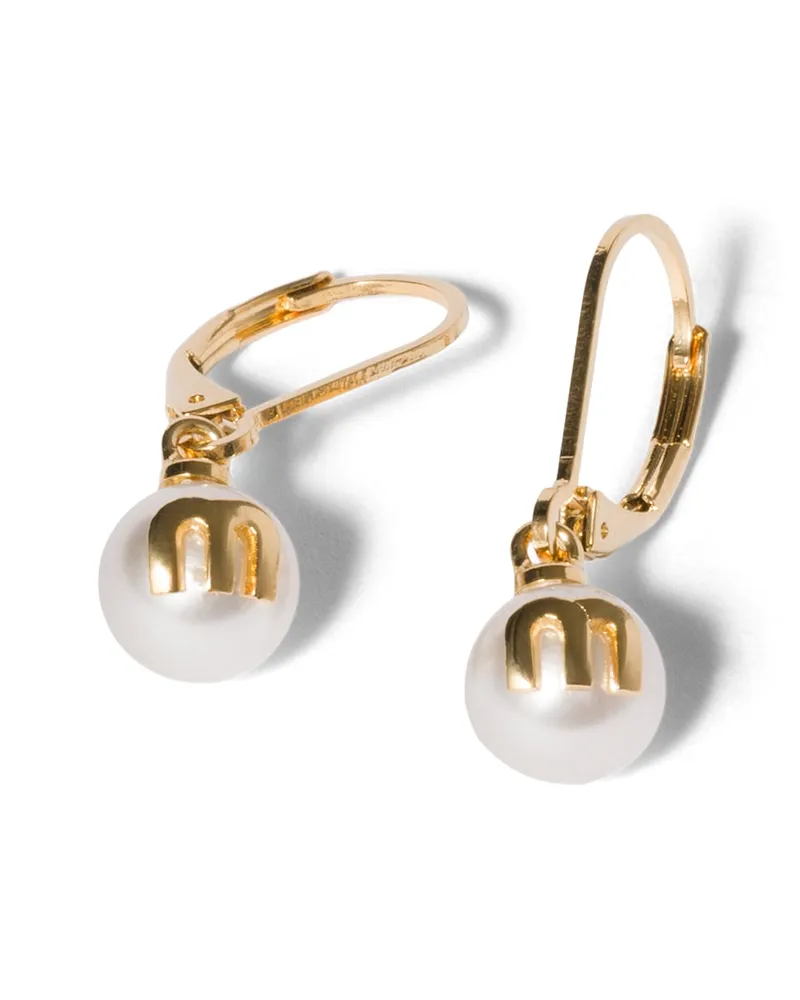 Miu Miu Ohrringe Aus Metall, Damen, Gold/cremeweiss Gold