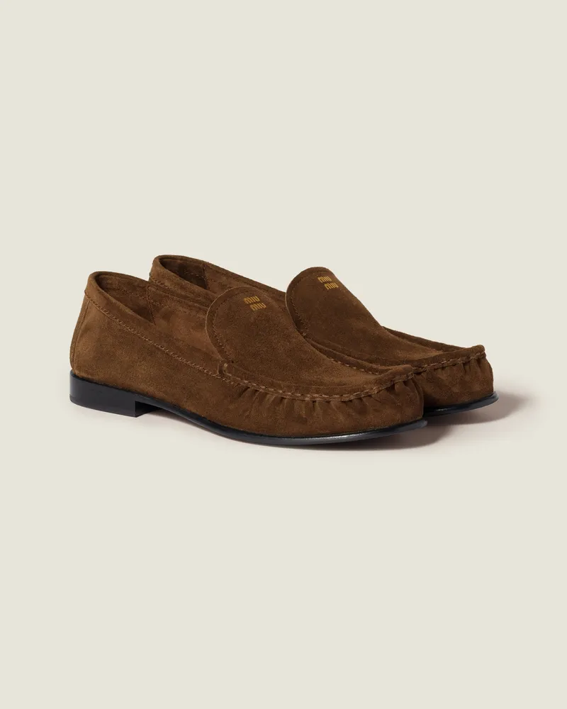 Miu Miu Loafer Aus Wildleder, Damen, Kakaobraun, Größe Kakaobraun