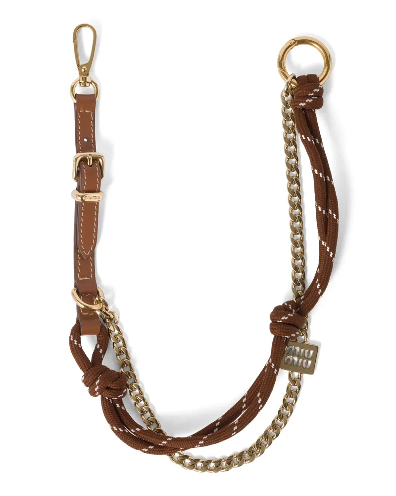 Miu Miu Schlüsselanhänger Aus Leder, Kordel Und Metall, Damen, Cognac/tabak Cognac