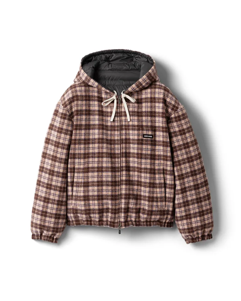 Miu Miu Wendbare Daunenjacke Aus Schottenstoff Und Pongé, Damen, Camel/kakaobraun, Größe Camel