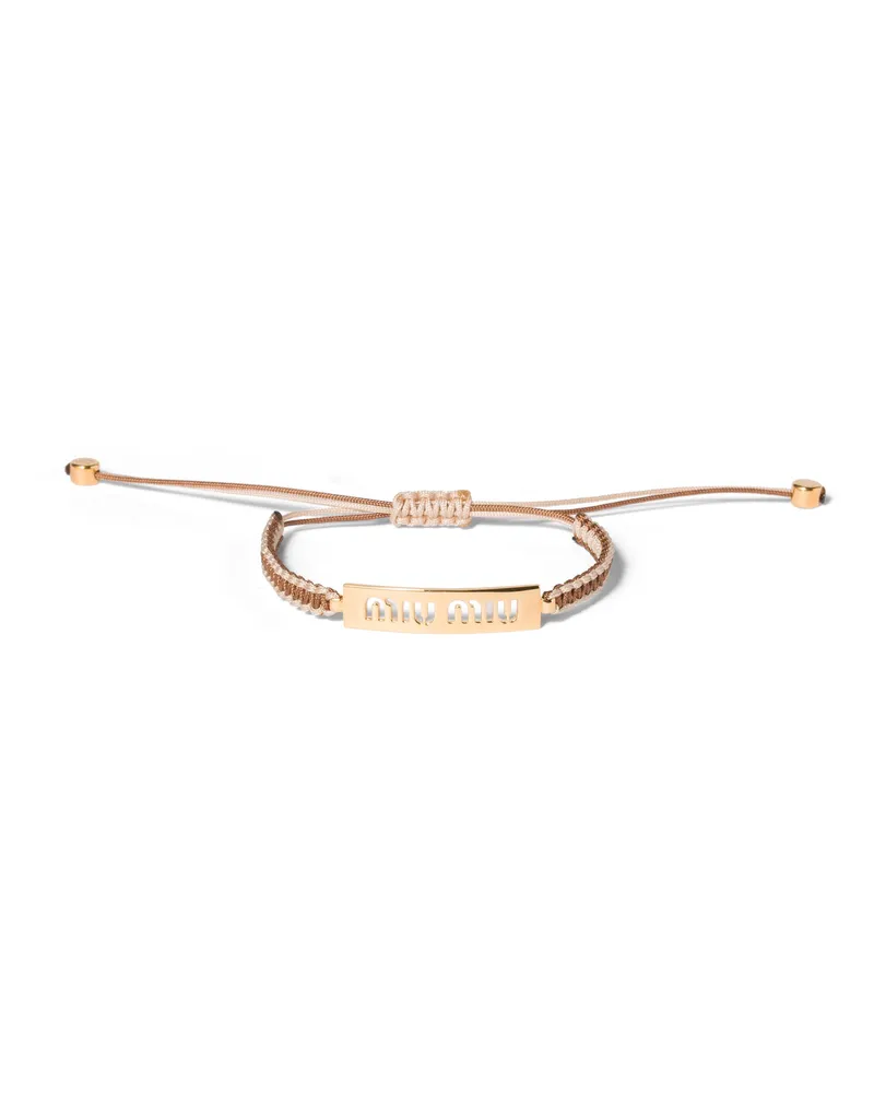Miu Miu Armband Aus Baumwolle Und Metall, Damen, Gold/braun/sand Gold