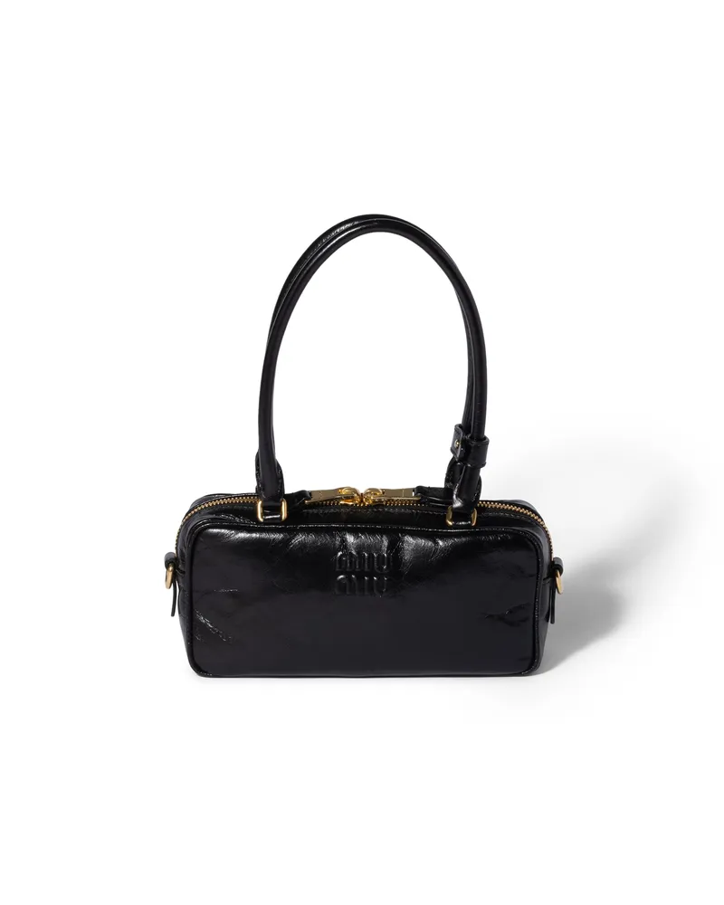 Miu Miu Beau Mini Bag Aus Glänzendem Leder, Damen, Schwarz Schwarz