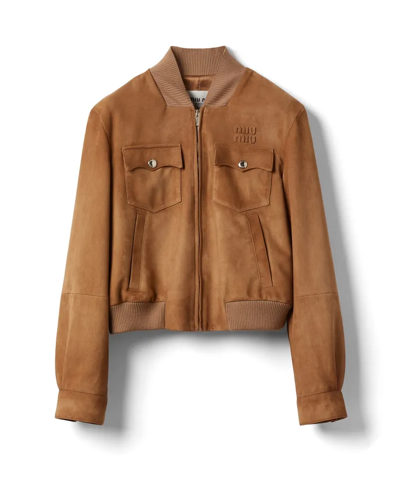 Miu Miu Jacke Aus Nappa-wildleder, Damen, Ahornbraun, Größe Ahornbraun