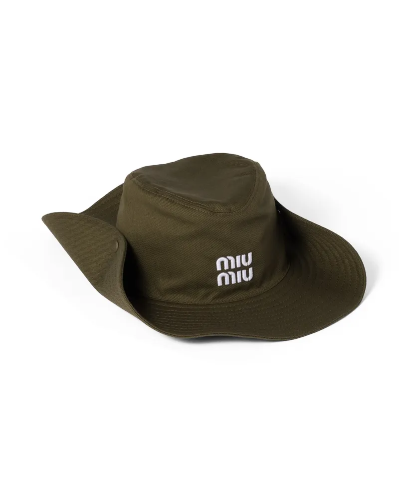 Miu Miu Hut Aus Drill, Damen, Waldgrün/weiß, Größe Waldgrün