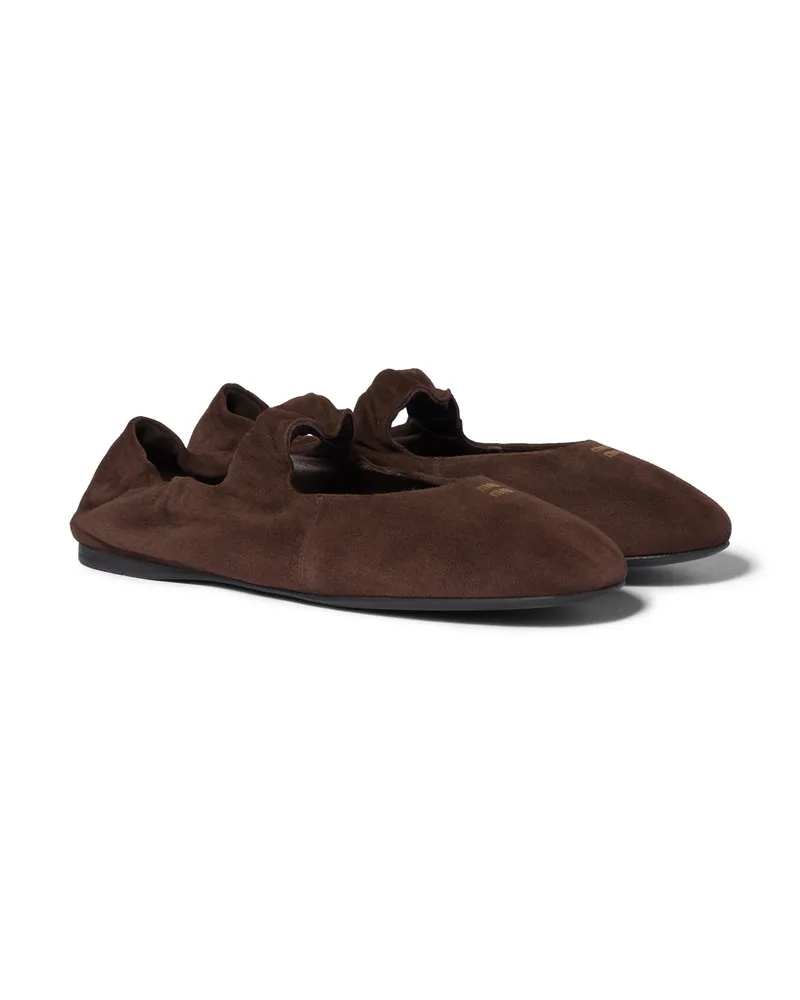 Miu Miu Ruches Ballerinas Aus Wildleder, Damen, Dunkelbraun, Größe Dunkelbraun
