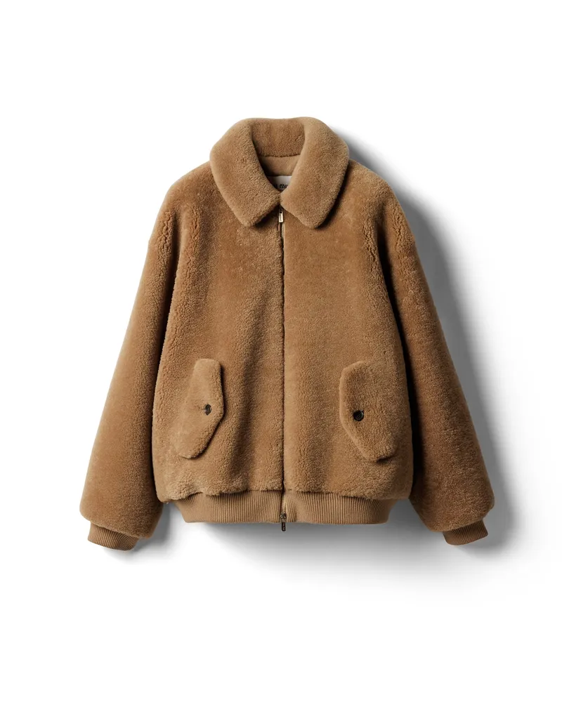Miu Miu Blousonjacke Aus Lammfell, Damen, Korkbeige, Größe Korkbeige