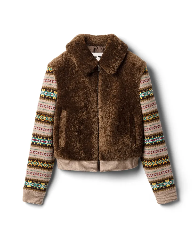 Miu Miu Blousonjacke Aus Lammfell, Damen, Tabak, Größe Tabak