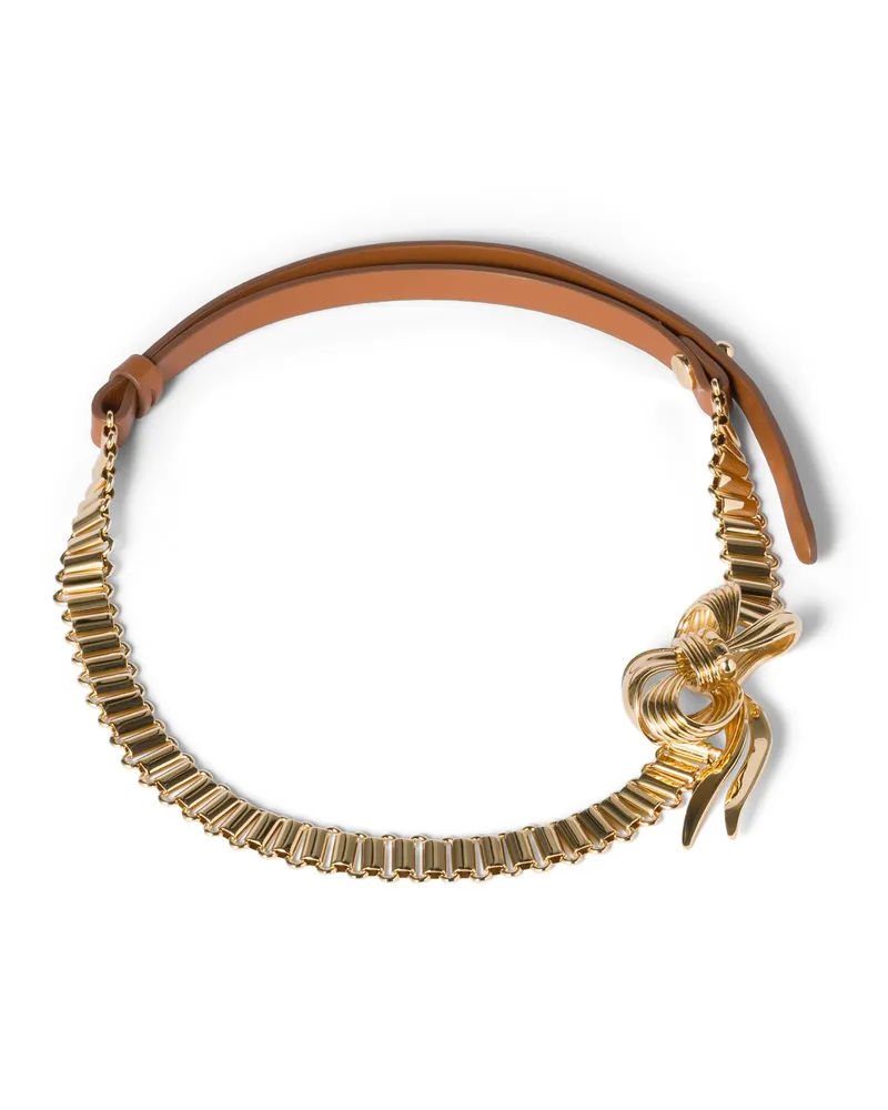 Miu Miu Halskette Aus Metall Und Leder, Damen, Gold Gold