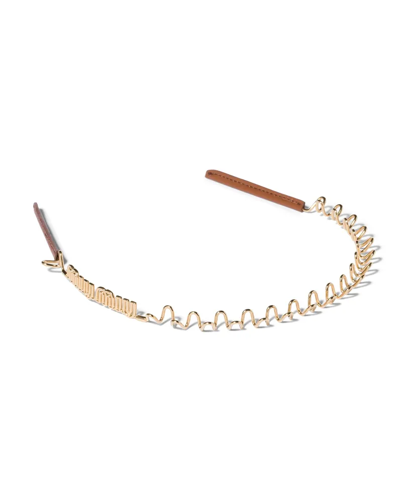 Miu Miu Haarreif Aus Metall Und Leder, Damen, Gold/cognac Gold