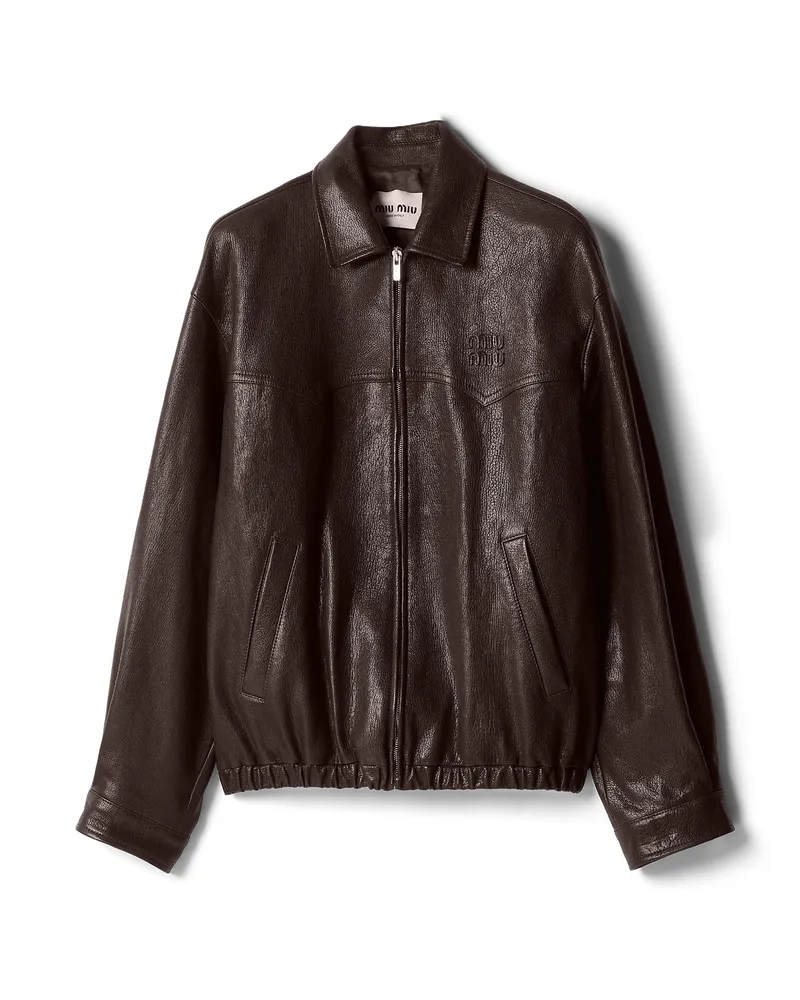 Miu Miu Blousonjacke Aus Leder, Damen, Dunkelbraun, Größe Dunkelbraun