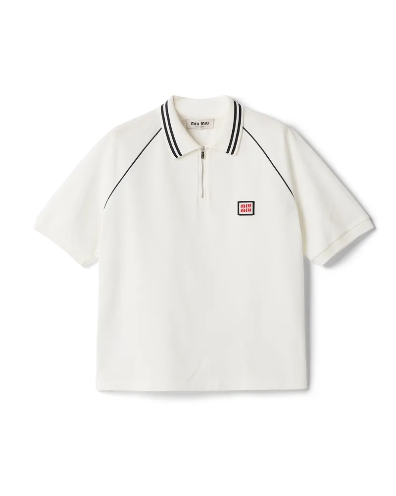Miu Miu Poloshirt Aus Baumwoll-piqué, Damen, Weiss, Größe Weiss