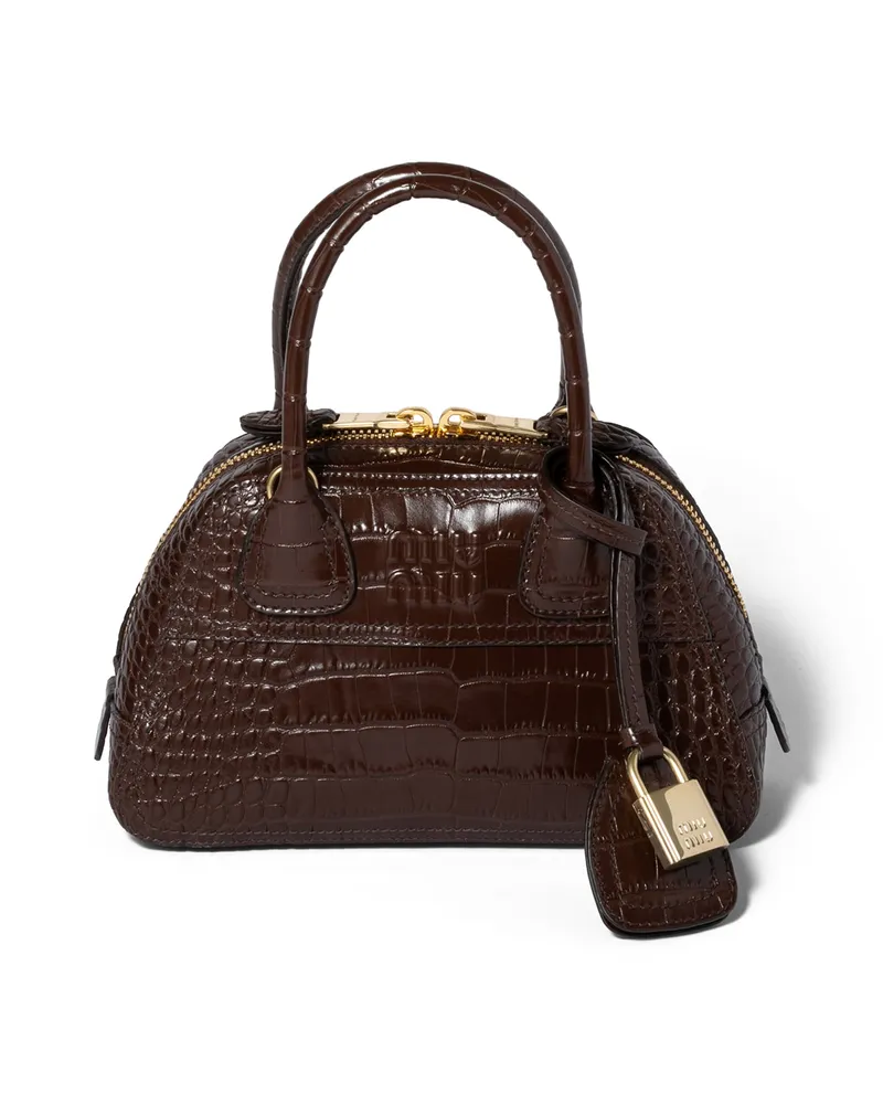 Miu Miu Vivant Mini Bag Aus Kroko-geprägtem Leder, Damen, Kakaobraun Kakaobraun