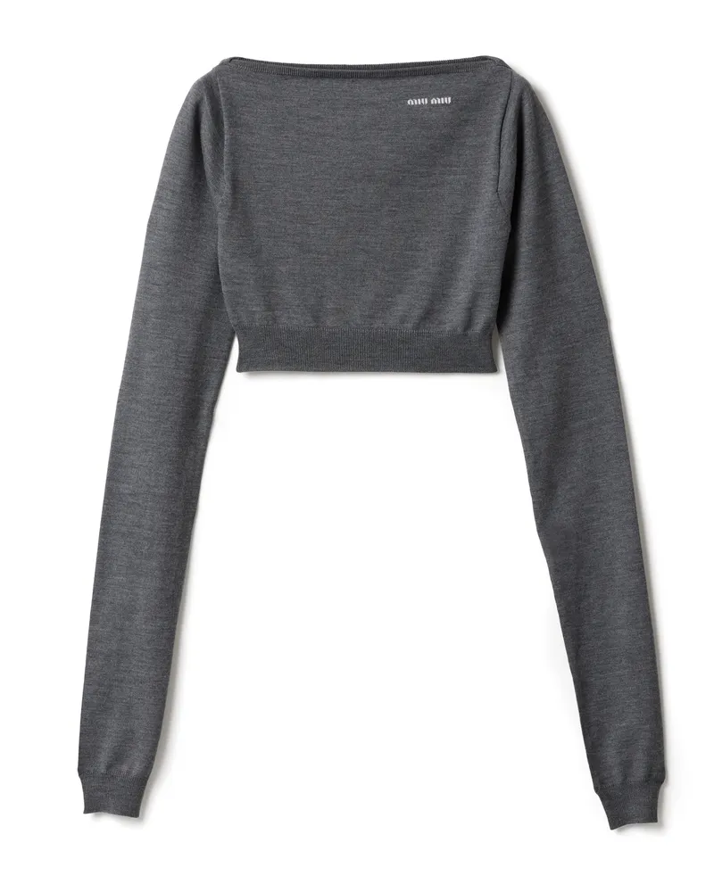 Miu Miu Pullover Aus Wolle Mit U-boot-ausschnitt, Damen, Schiefergrau, Größe Schiefergrau