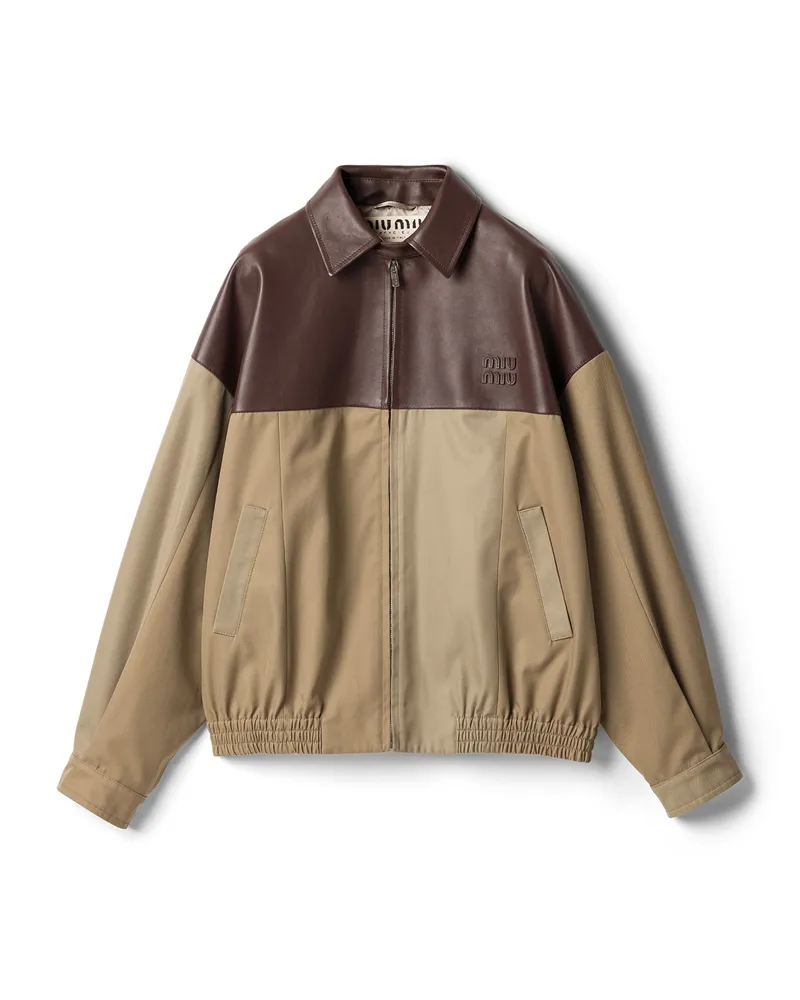 Miu Miu Blousonjacke Aus Chino Und Leder, Damen, Khaki, Größe Khaki