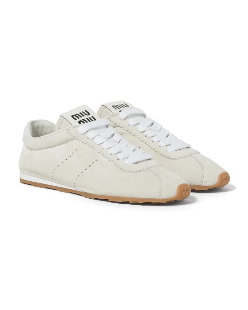 Miu Miu Plume Sneaker Aus Wildleder, Damen, Weiss, Größe Weiss