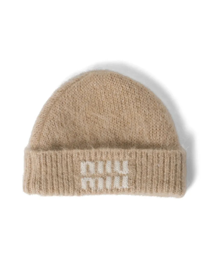 Miu Miu Strickmütze Aus Mohair, Damen, Natur, Größe Natur