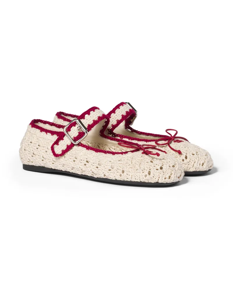 Miu Miu Gehäkelte Ballerinas, Damen, Elfenbein/himbeere, Größe Elfenbein