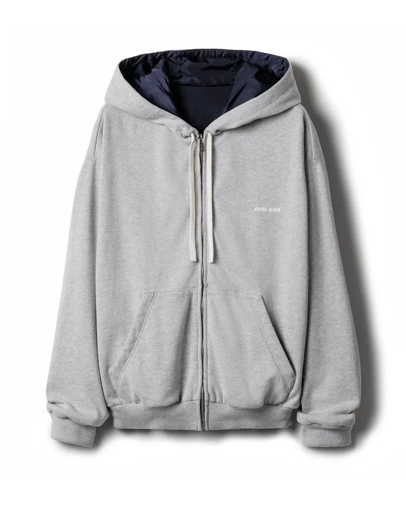 Miu Miu Blousonjacke Aus Jersey Und Technischem Pongé, Damen, Grau+blau, Größe Grau+blau
