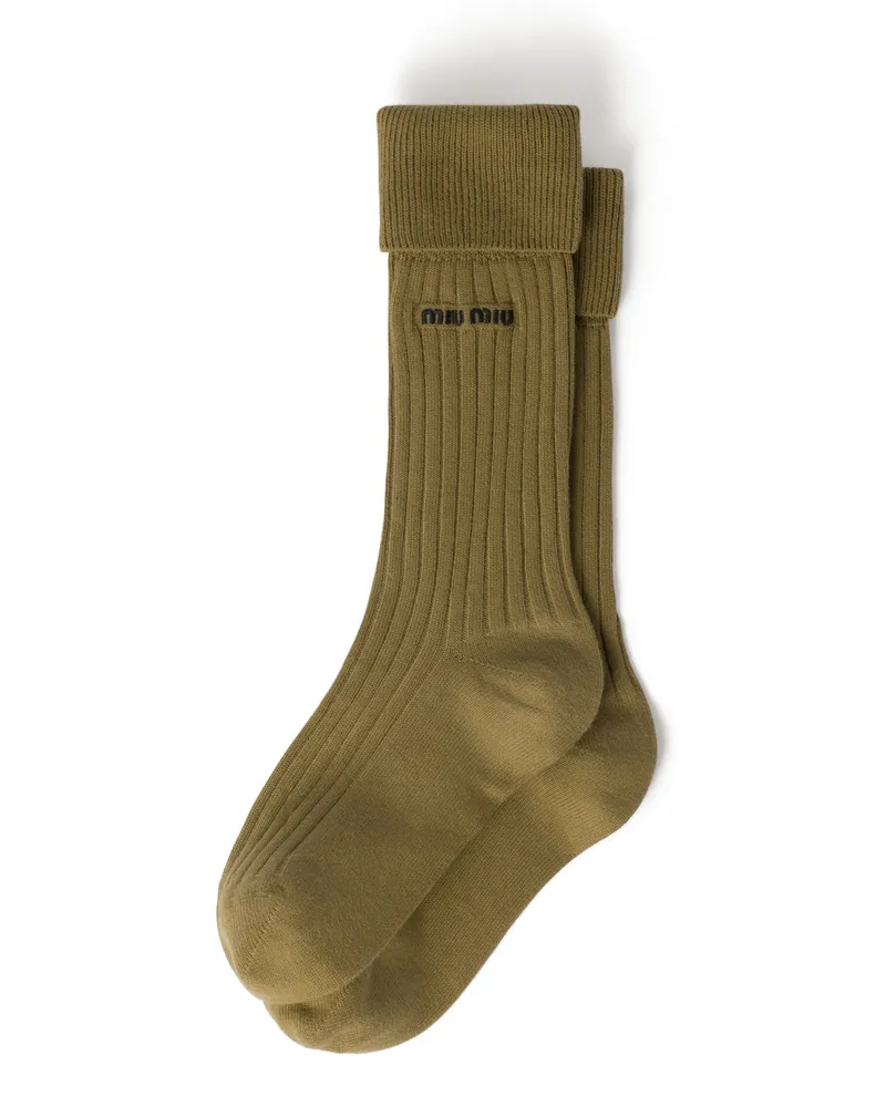 Miu Miu Socken Aus Rippstrick, Damen, Kiwigrün, Größe Kiwigrün