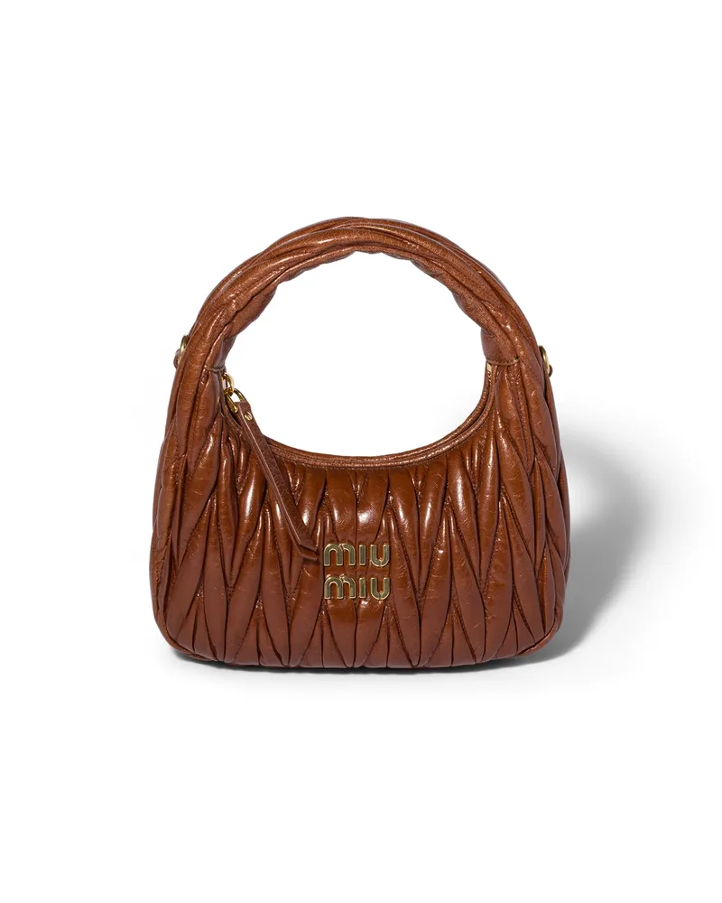 Miu Miu Wander Hobo Bag Aus Matelassé-nappaleder, Damen, Palisander Palisander