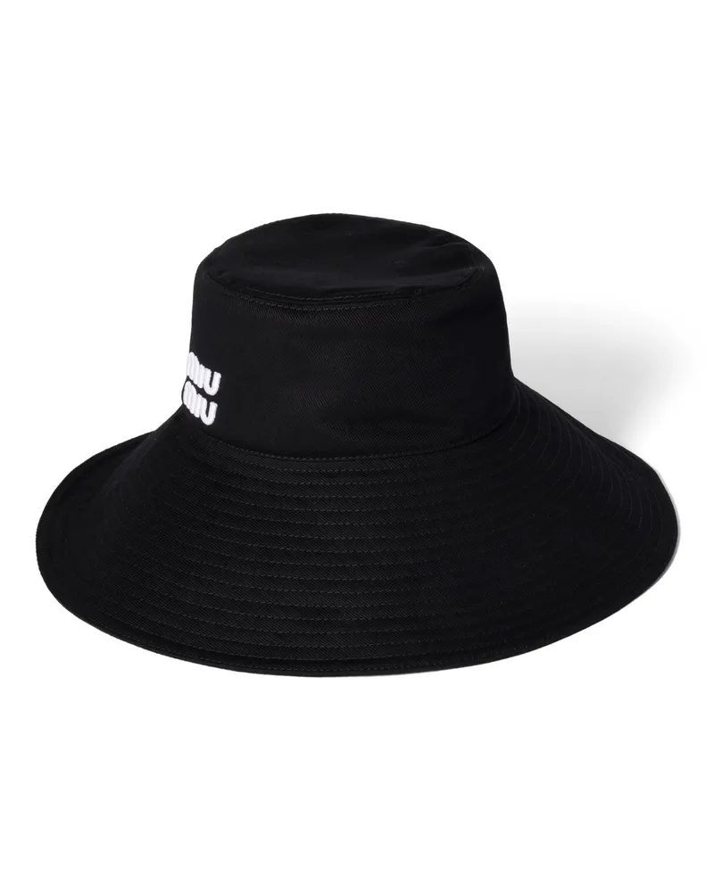 Miu Miu Hut Aus Drillich, Damen, Schwarz/weiss, Größe Schwarz