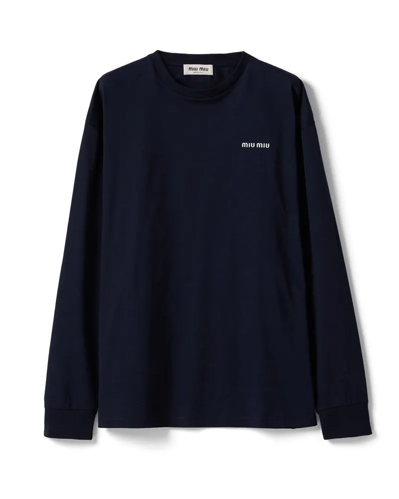 Miu Miu Langärmliges T-shirt Aus Jersey, Damen, Blau, Größe Blau