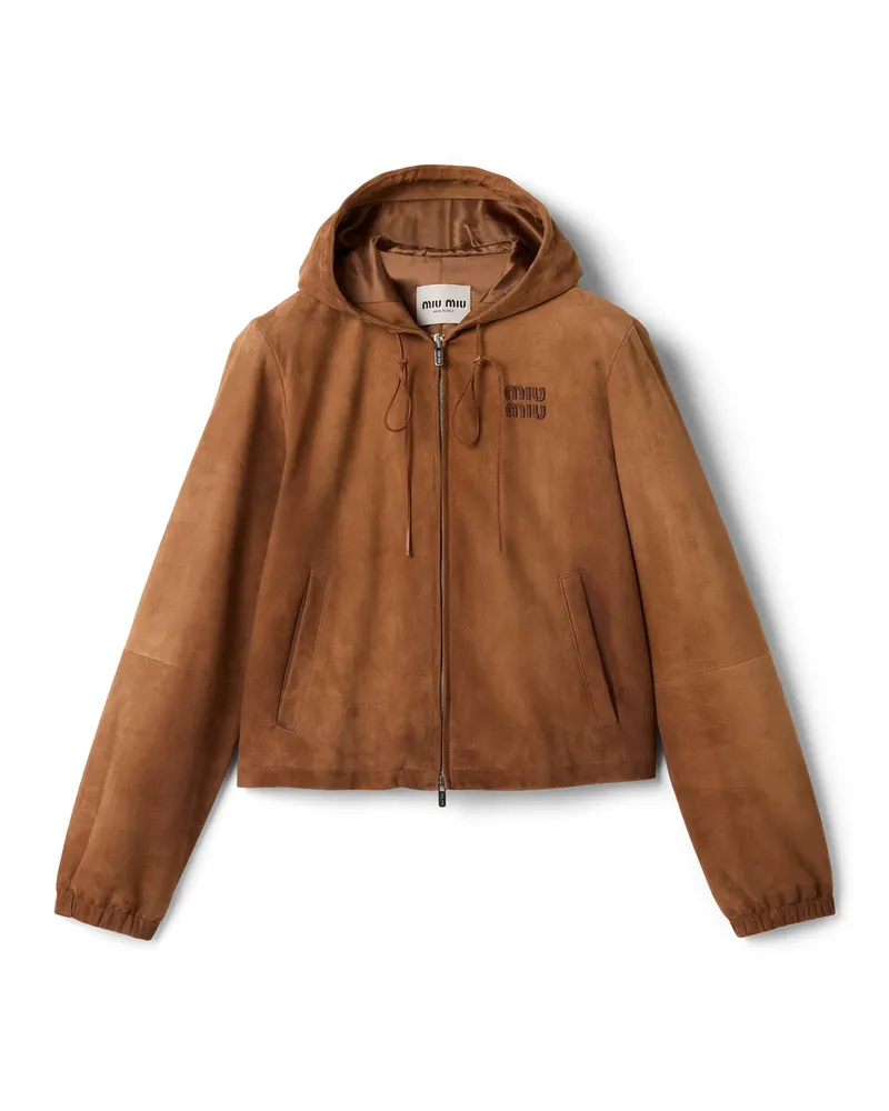 Miu Miu Blousonjacke Aus Gewachstem Wildleder, Damen, Zimt, Größe Zimt