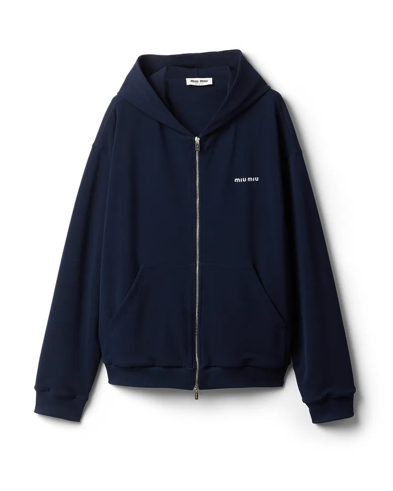 Miu Miu Kapuzensweatshirt Aus Piqué-baumwolle, Damen, Blau, Größe Blau