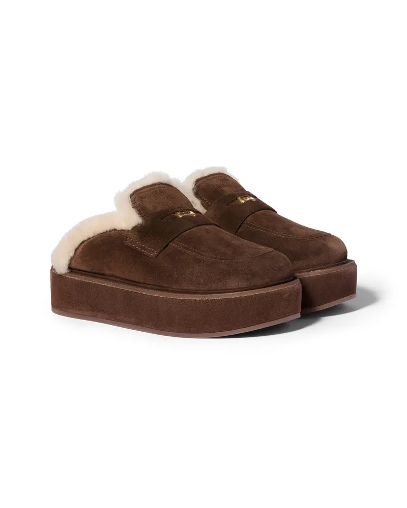 Miu Miu Mules Aus Wildleder Und Lammfell, Damen, Dunkelbraun, Größe Dunkelbraun