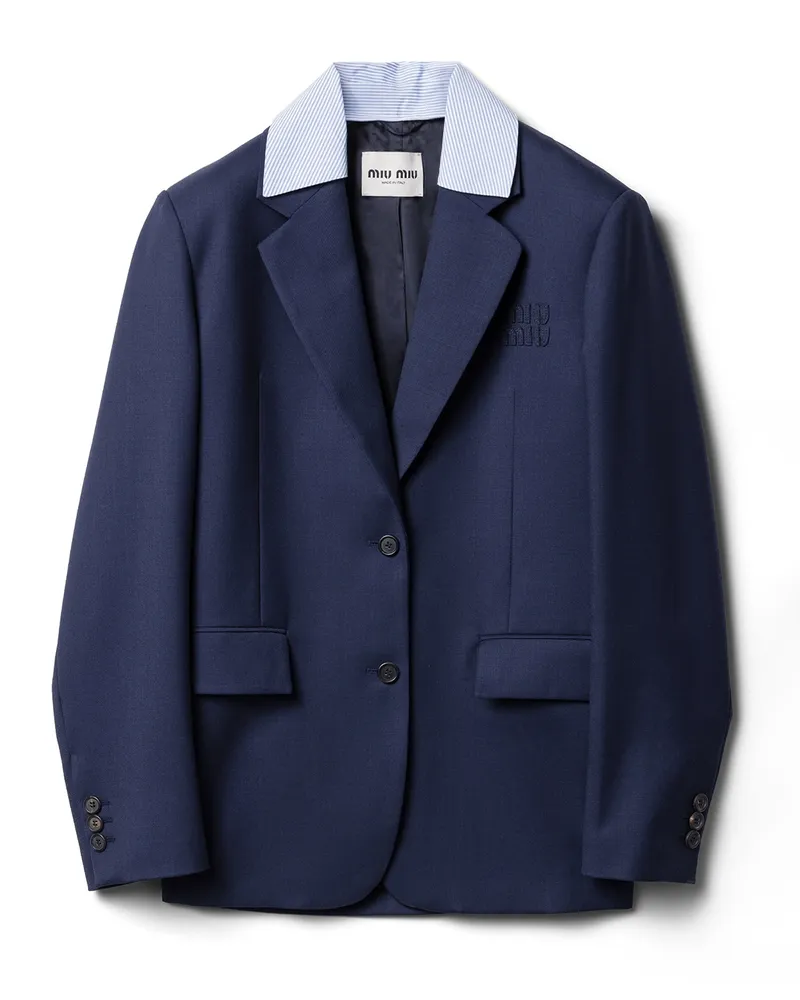 Miu Miu Einreihige Jacke Aus Gabardine, Damen, Ostseeblau, Größe Ostseeblau