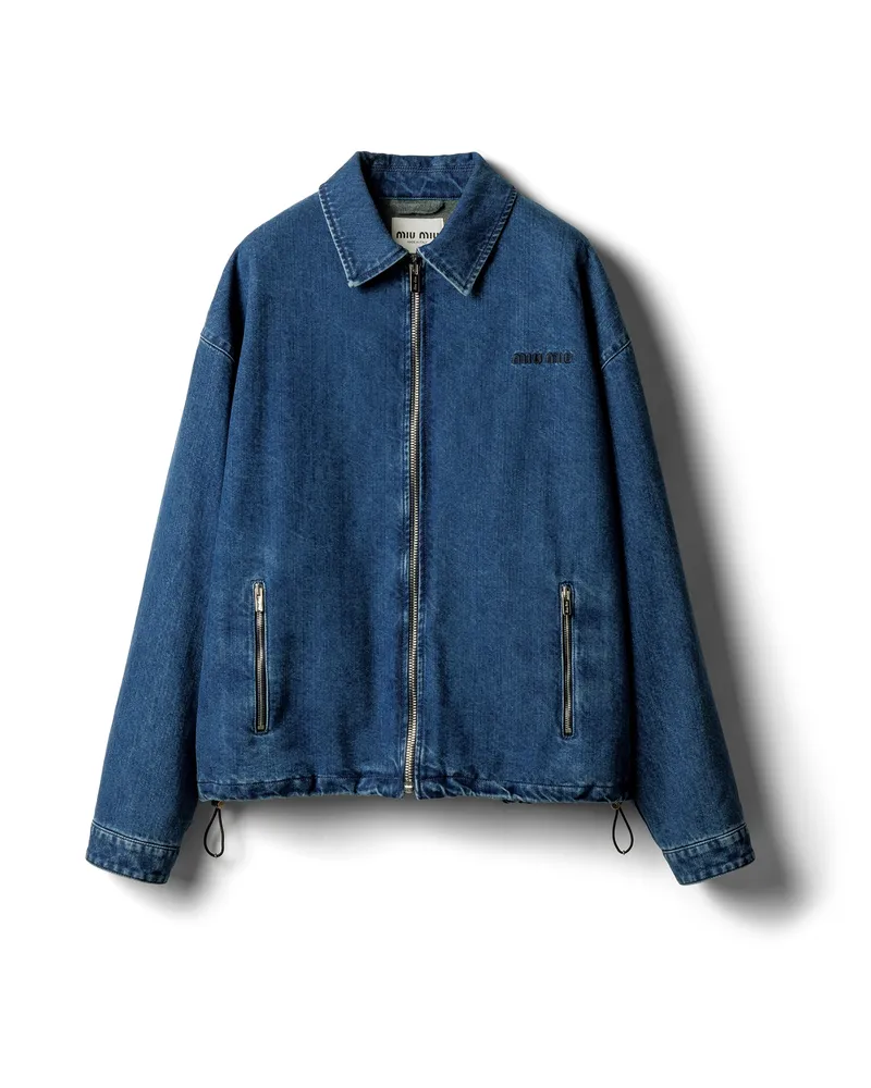 Miu Miu Blousonjacke Aus Kaschmir-denim, Damen, Blau, Größe Blau