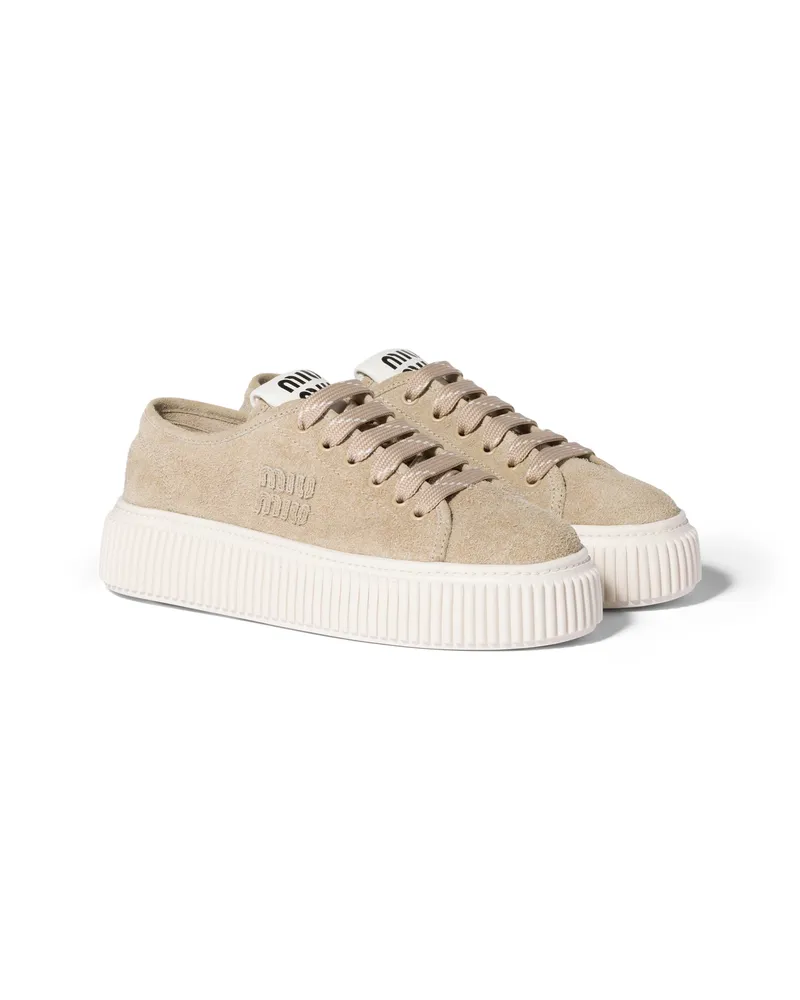 Miu Miu Sneaker Aus Veloursleder, Damen, Wüstenbeige, Größe Wüstenbeige