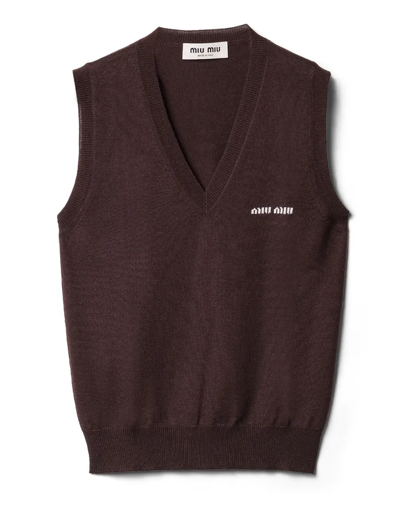 Miu Miu Pullunder Aus Wolle, Damen, Kakaobraun, Größe Kakaobraun