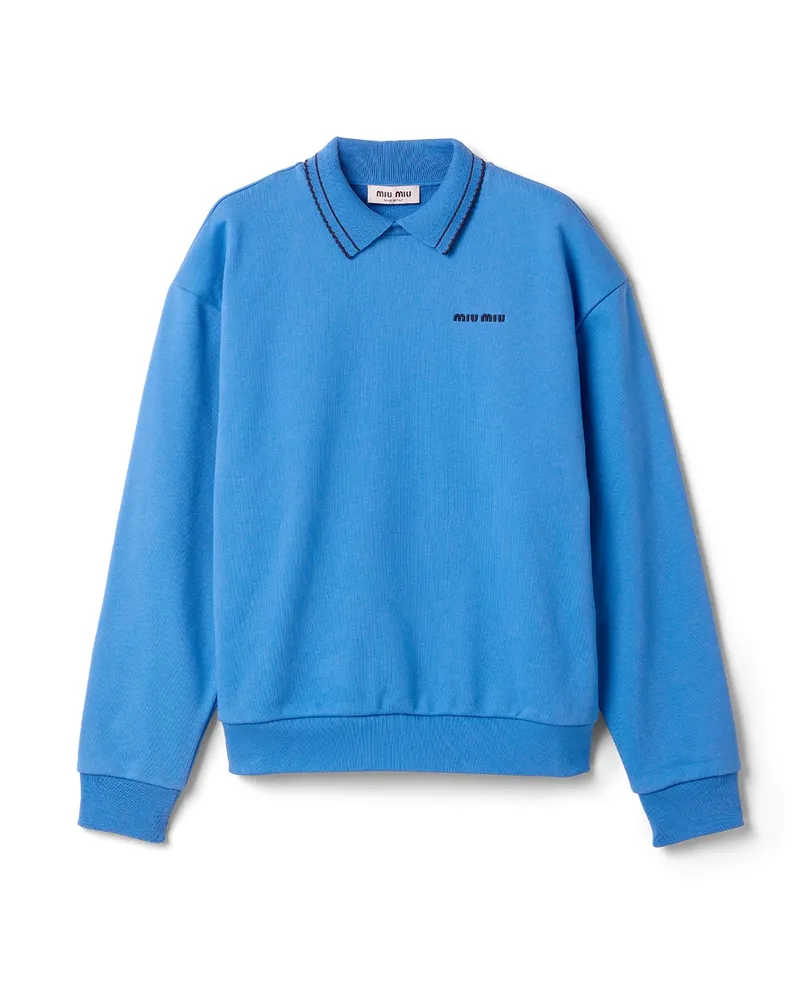 Miu Miu Sweatshirt Aus Baumwollfleece , Damen, Saphirblau, Größe Saphirblau