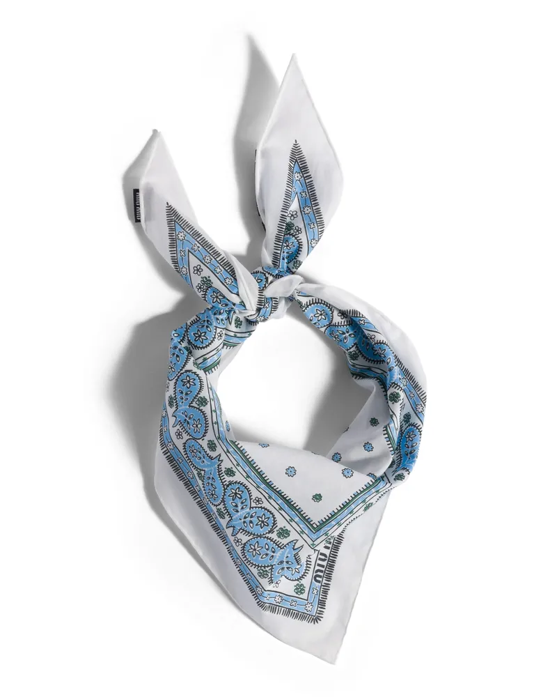 Miu Miu Schal Aus Bedrucktem Twill, Damen, Weiss+babyblau Weiss+babyblau